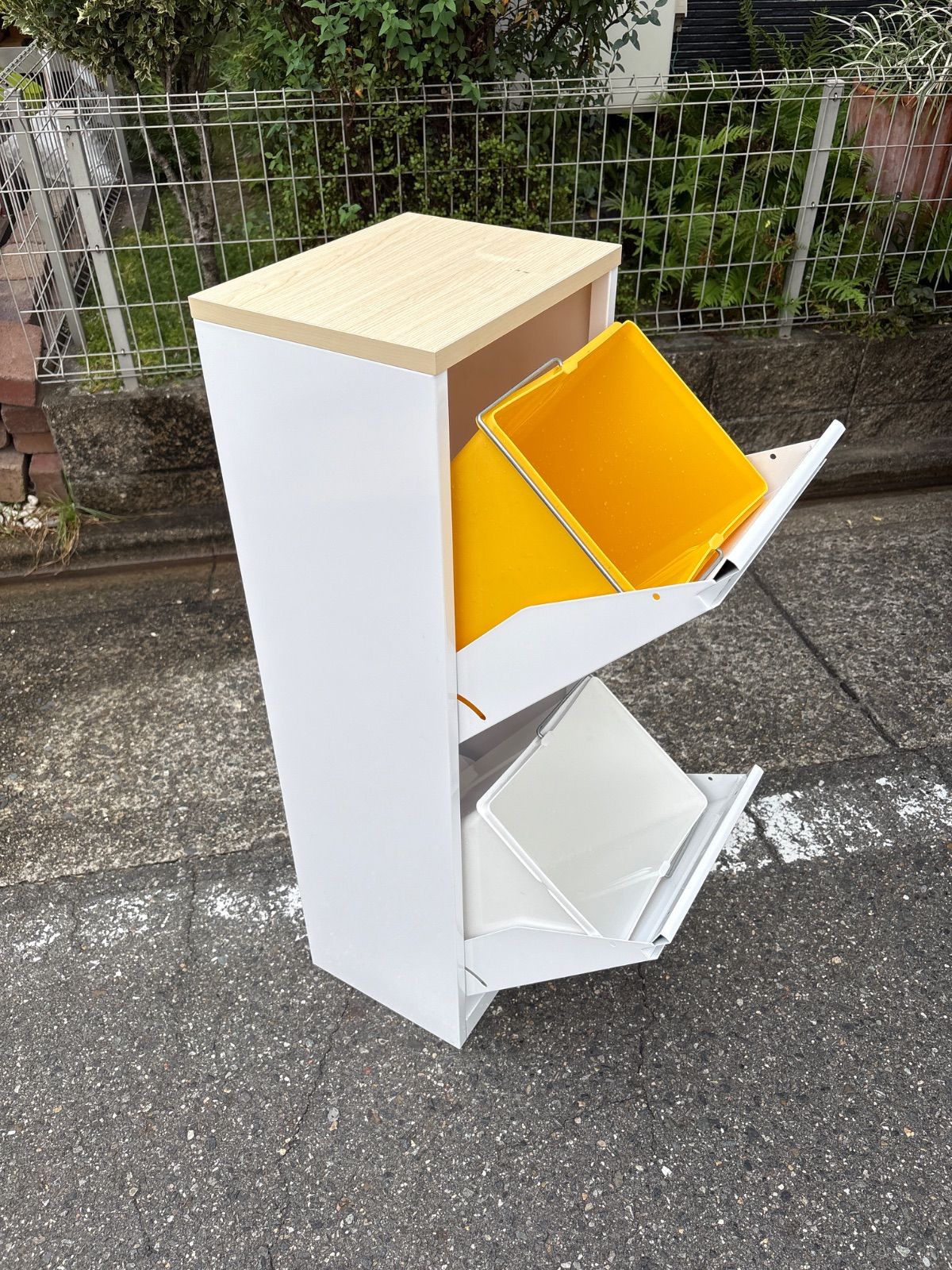 ダストボックス 2分別タイプ 隠せる収納 スリム縦型 ２段 薄型ゴミ箱 縦型ゴミ箱 ホワイト 白 スリムダストボックス デザイン家具 インテリア ゴミ箱容量18L