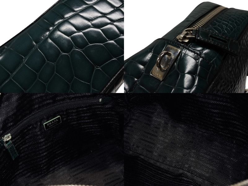 トライアングルロゴ クロコダイル型押しレザー