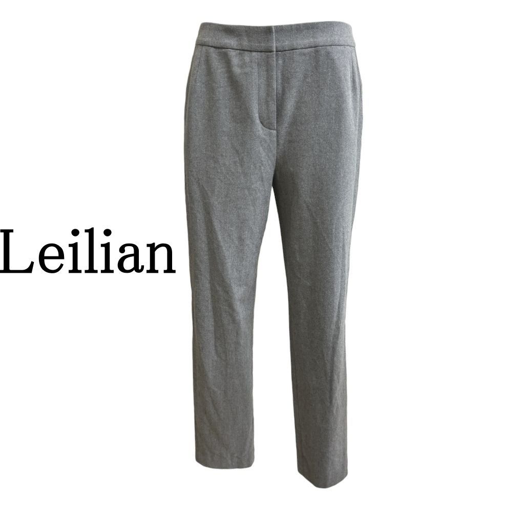 Leilian レリアン レディース ウールパンツ テーパードパンツ ウエストゴム 9号 M グレー 秋 冬 無地