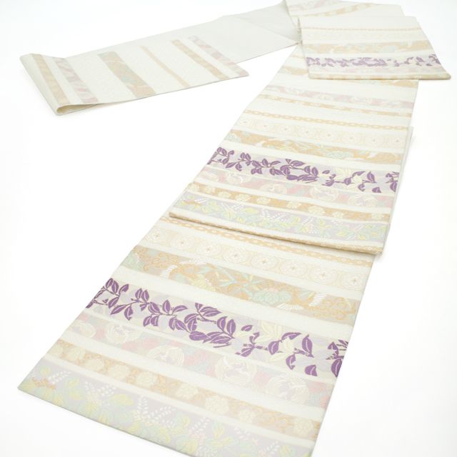 新古品】 袋帯 フォーマル 正絹 京都 西陣 金箔糸 オフホワイト 横段