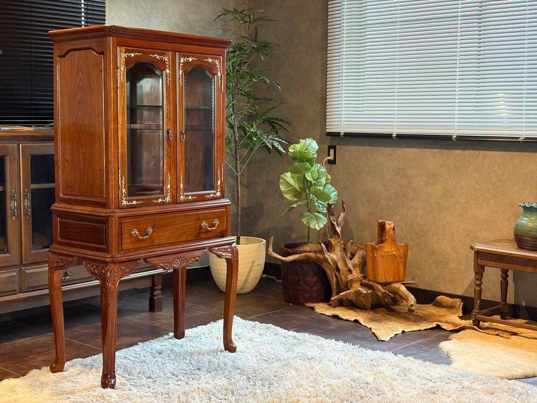 螺鈿家具螺鈿細工アンティーク猫脚洋風ヨーロピアンショーケースINZ