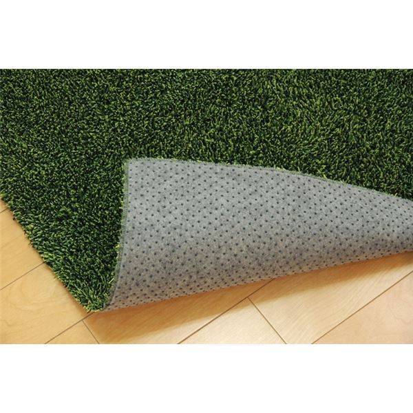 タフト風 ラグマット/絨毯 【3畳 グリーン 約140×340cm】 洗える 防