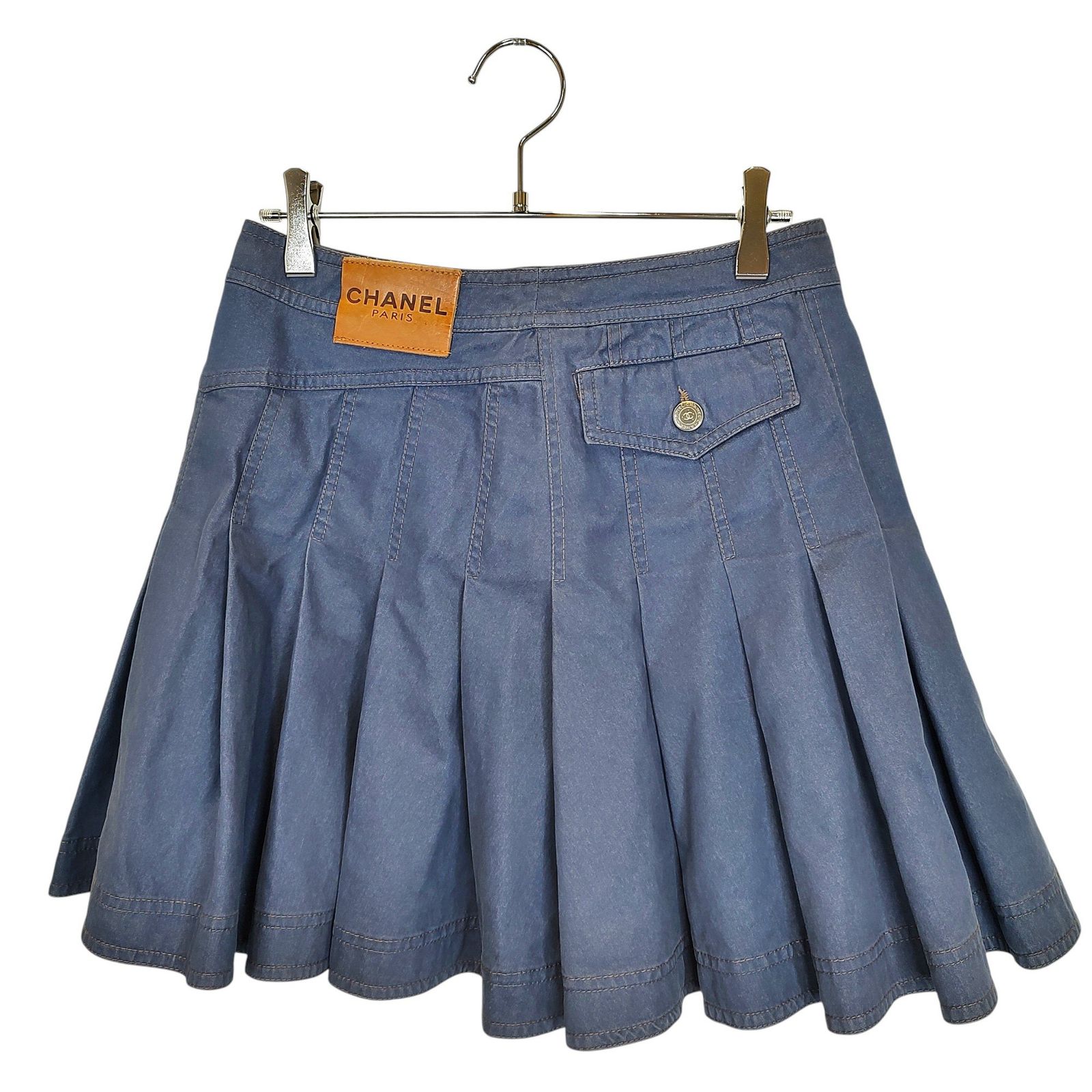 CHANEL シャネル タック フ ー ココマーク ボタン スカート P18526V10550 36 ブルー レディース