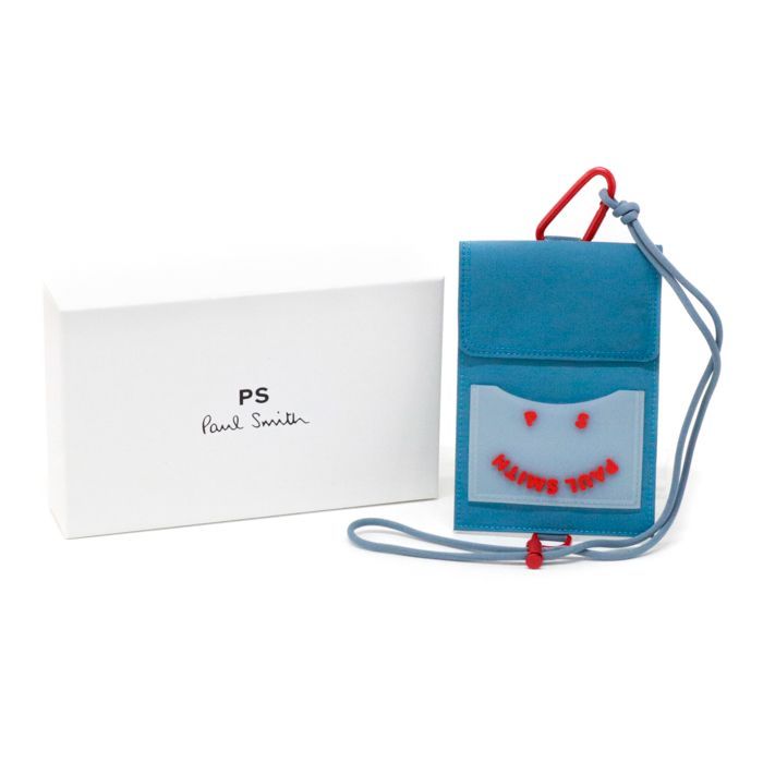 【Paul Smith】PSハッピーフェイス ネックポーチ ロゴ ブルー Paul Smith】PSハッピーフェイス ネックポーチ ロゴ ブルー 財布