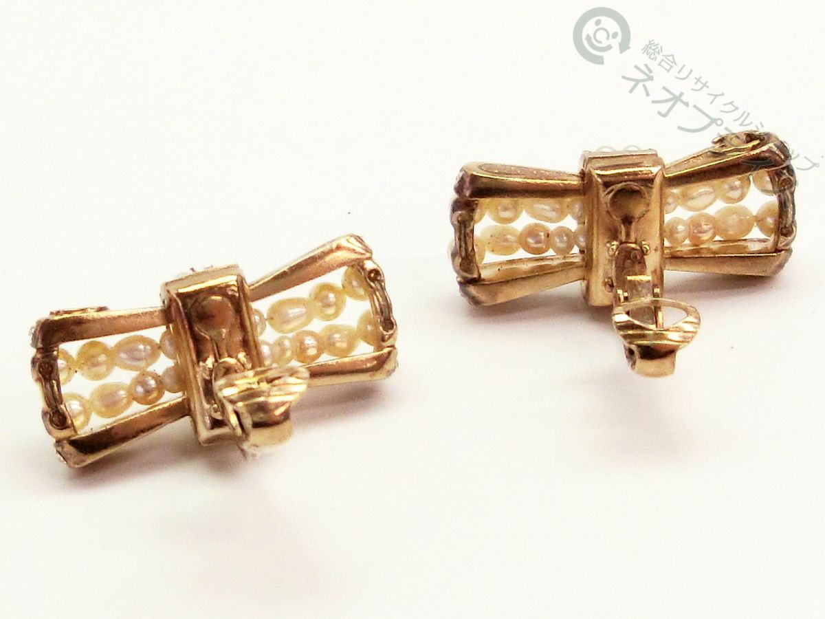 ☆AA8988 CHANEL シャネル リボン パール ラインストーン イヤリング