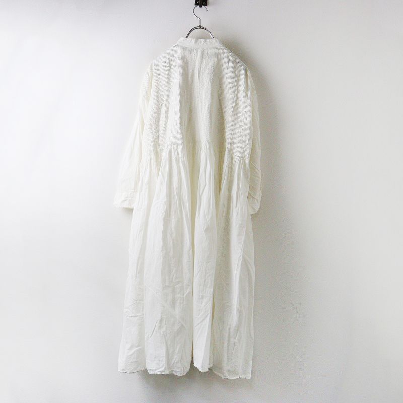 メゾンドソイル maison de soil ミニピンタック カディコットン ワイドギャザー シャツワンピース 2 ホワイト┃インド製