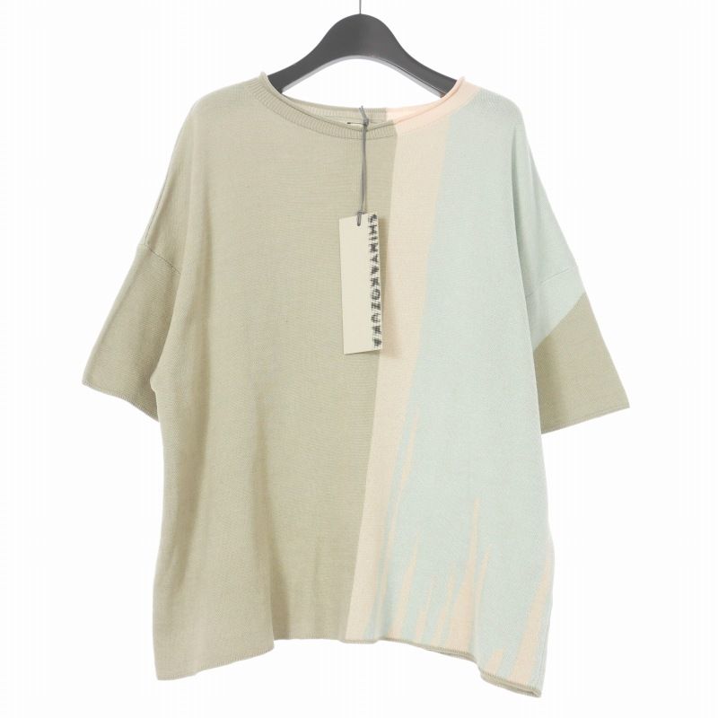 シンヤコズカ SHINYA KOZUKA ABSTRACT KNIT TEE 半袖ニット セーター S GREEDY グレ― 2201SK57