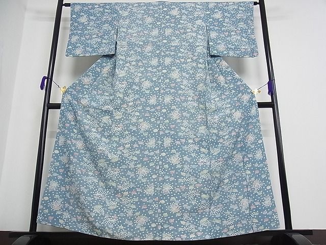 平和屋-こころ店■上質な小紋 草花文 着丈158cm 裄丈62cm 正絹 逸品 B-ag4058