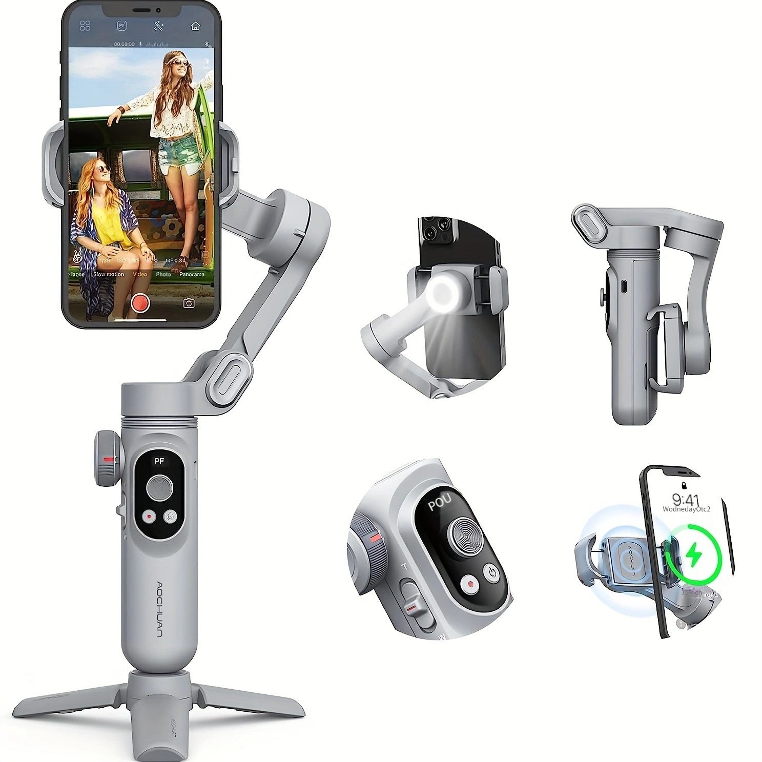AOCHUAN Smart X Pro スマホ用3軸ジンバル ワイヤレス充電 OLEDディスプレイ LEDライト