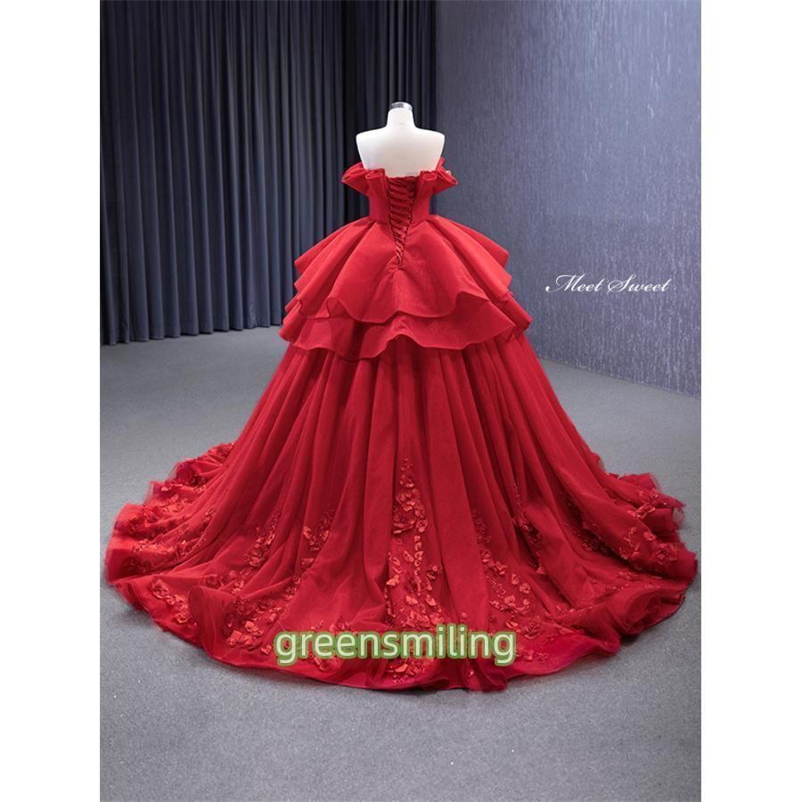 送料無料」カラードレス レッド プリンセスライン ベアトップ 赤