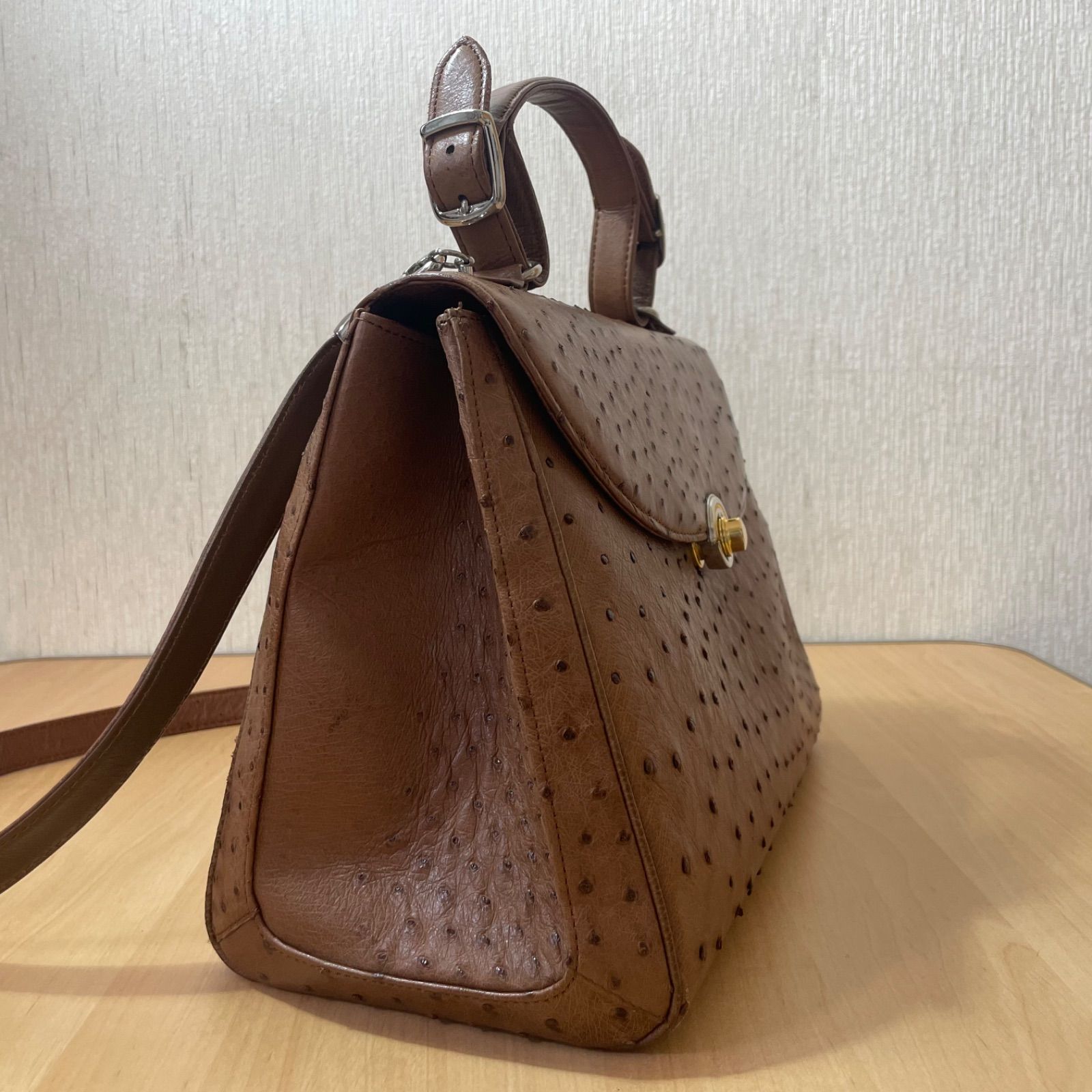 三宝 Sanpo オーストリッチ 2WAY ショルダーバッグ ブラウン 本
