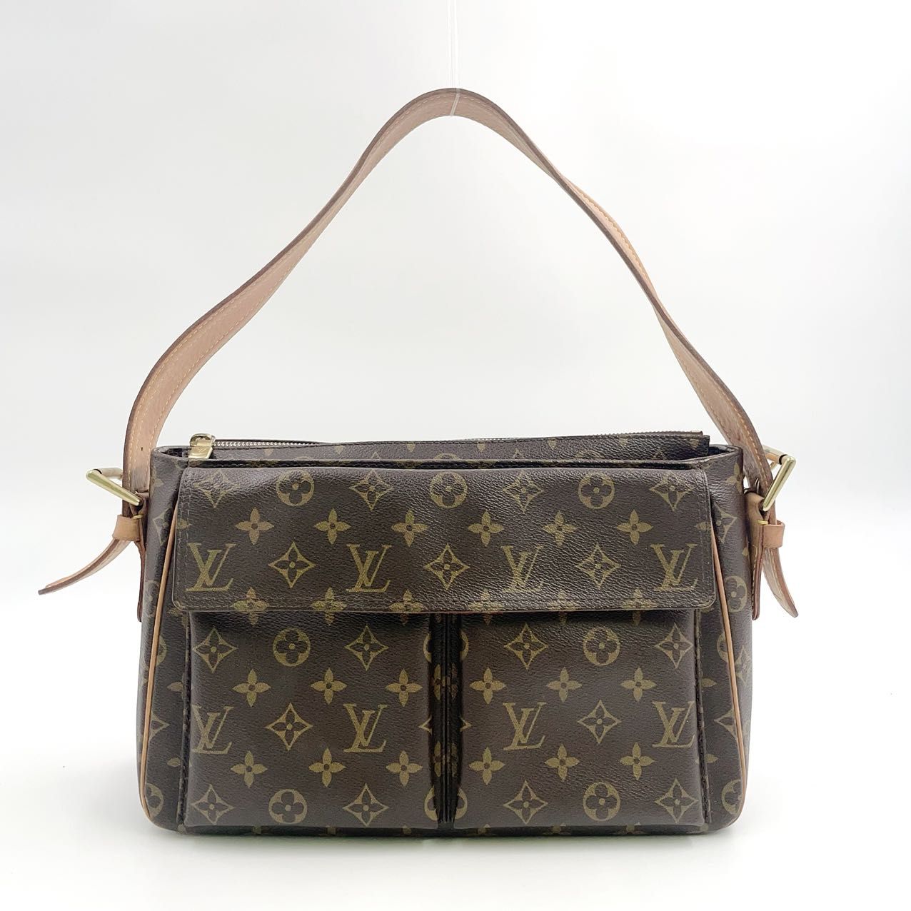 LOUIS VUITTON ヴィバシテGM モノグラム モノグラム レザー×PVC ブラウン ショルダーバッグ ゴールド M51163