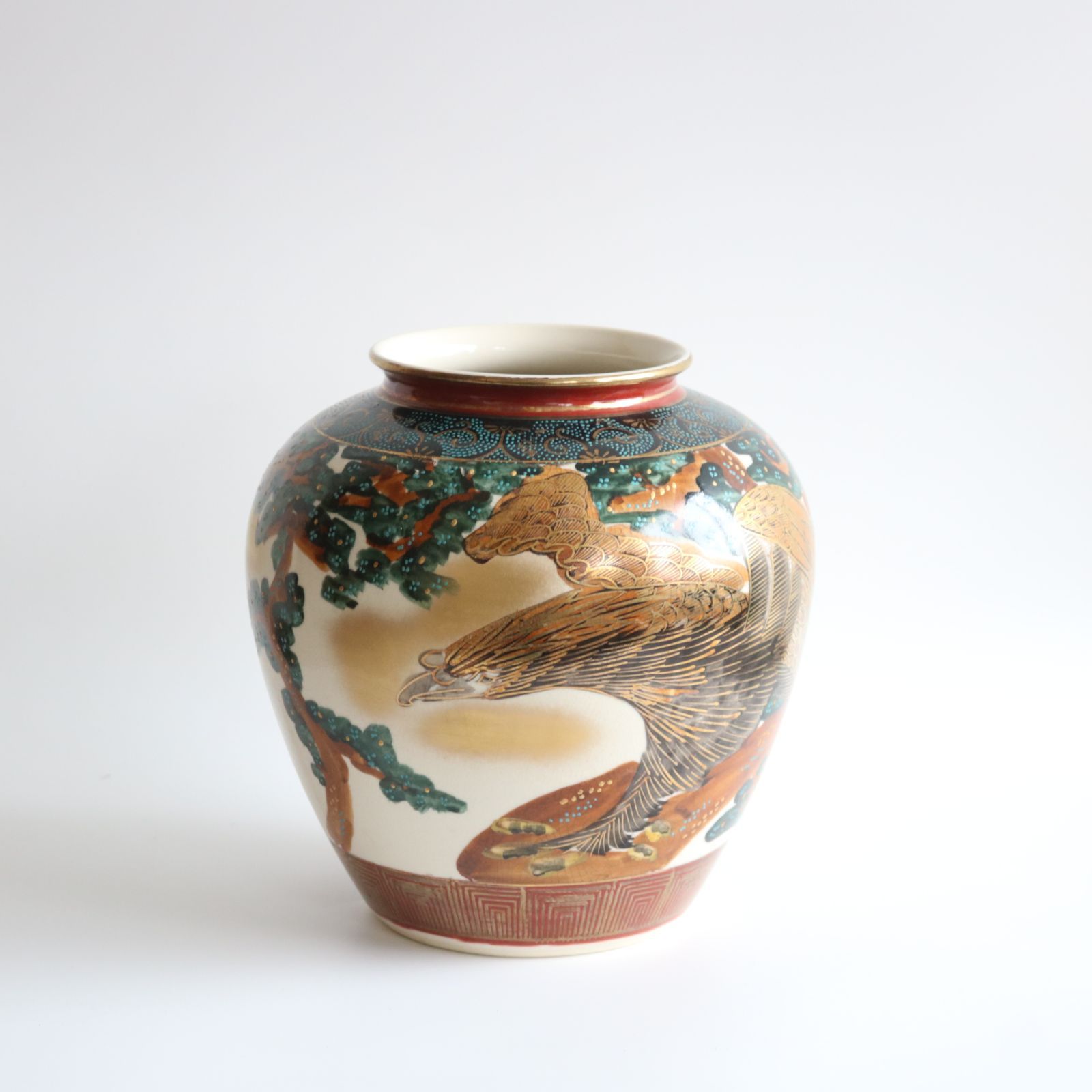 九谷焼 松鶴 壺 花瓶 花器 金彩 松 鷲 共箱-オンラインストア通販売