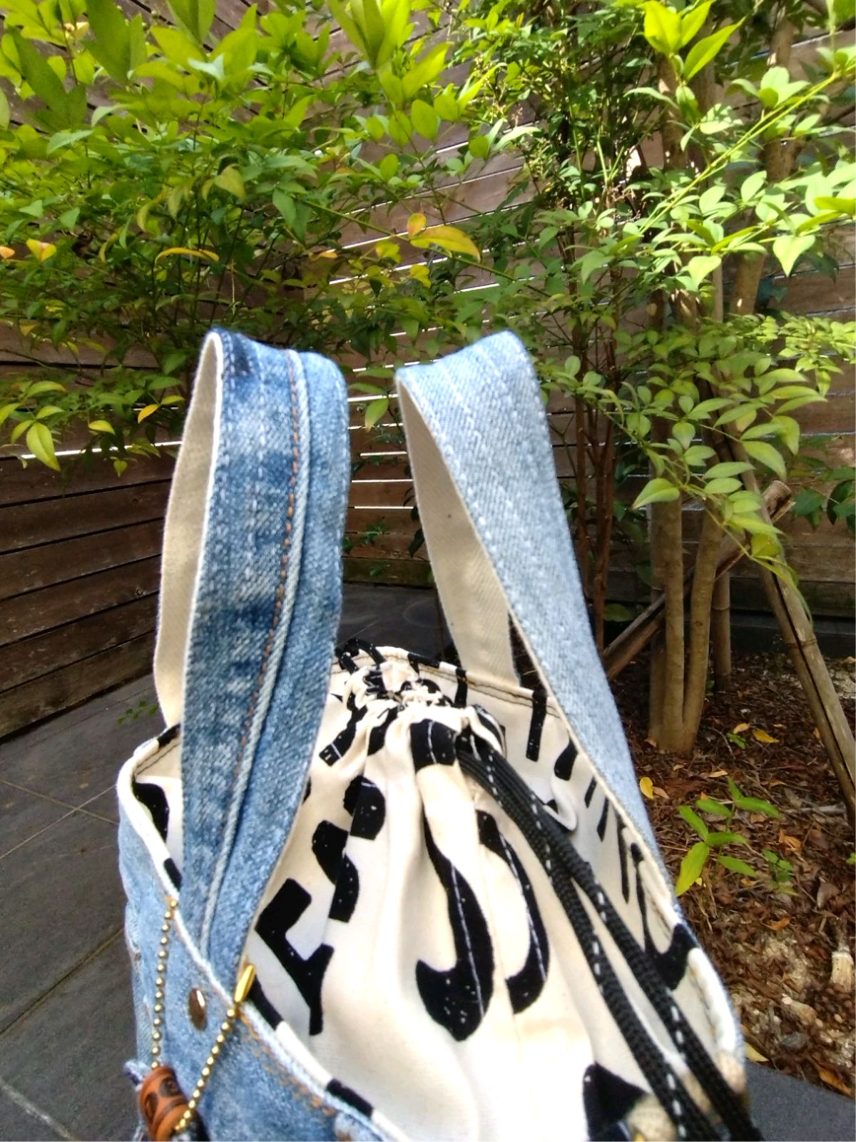 デニムリメイク巾着トートバック