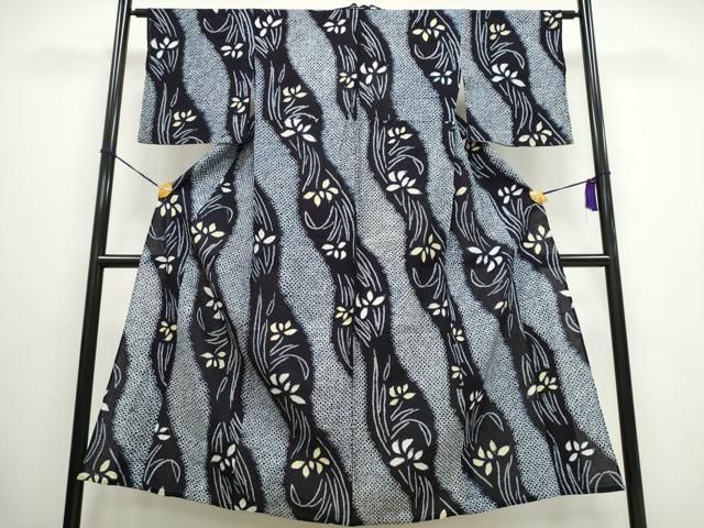 平和屋着物∴夏物　浴衣　有松鳴海絞り　流水草花文　綿　逸品　CAAW0967ng 平和屋着物∴夏物 浴衣 有松鳴海絞り 流水草花文 綿 逸品 CAAW0967ng