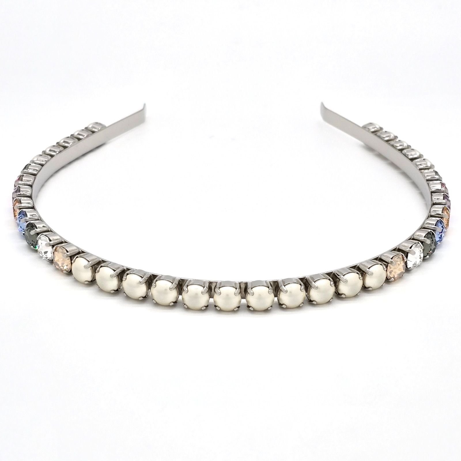 MIUMIU ミュウミュウ クリスタル パール ヘアバンド カチューシャ マルチ クリスタル 人工パール シルバー 真鍮 箱 保存袋