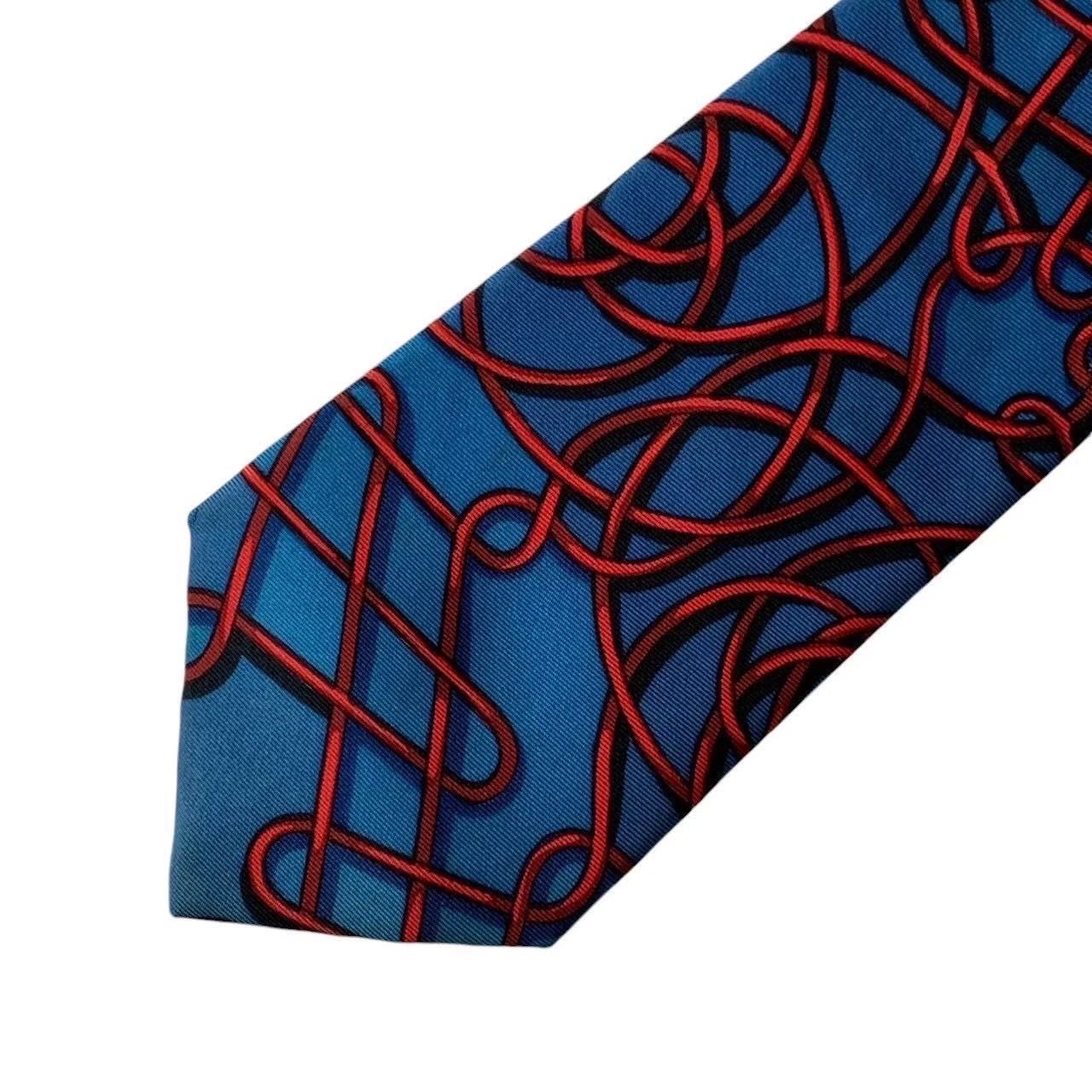 エルメス HERMES ヴィンテージ シルク ネクタイ 総柄 ネイビー HERMES