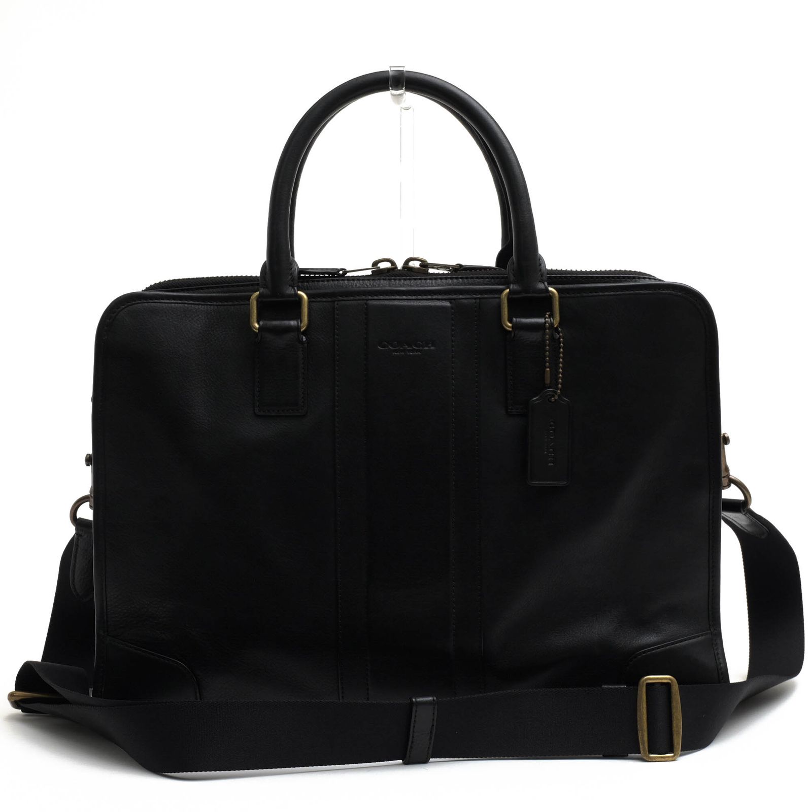 COACH コーチ F70558 2WAYレザートート ビジネスバッグ ブラック COACH（コーチ） トートバッグ F70558 Heritage Web Leather Foldover