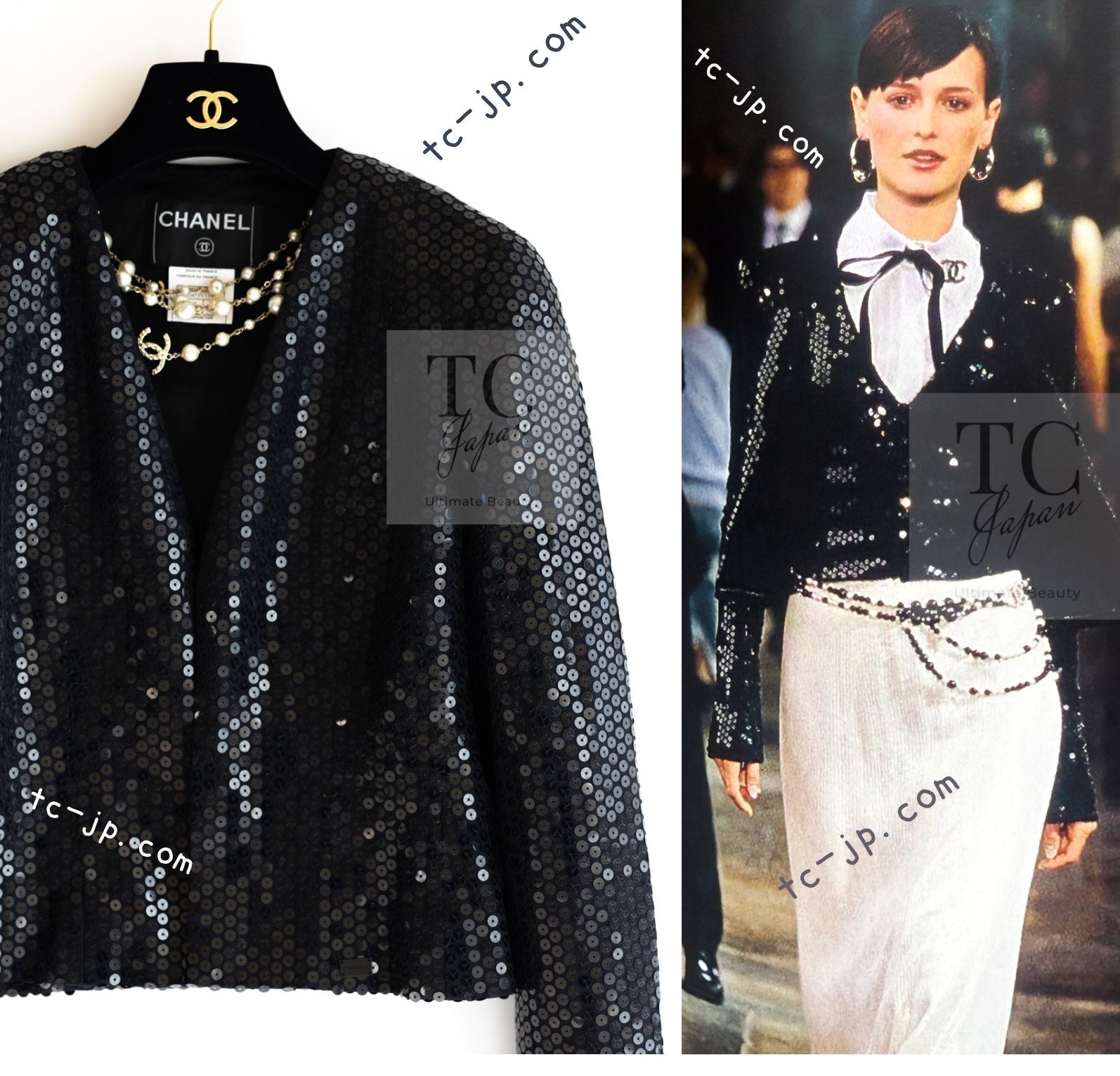 シャネル ジャケット CHANEL ブラック 黒 スパンコール グリッター