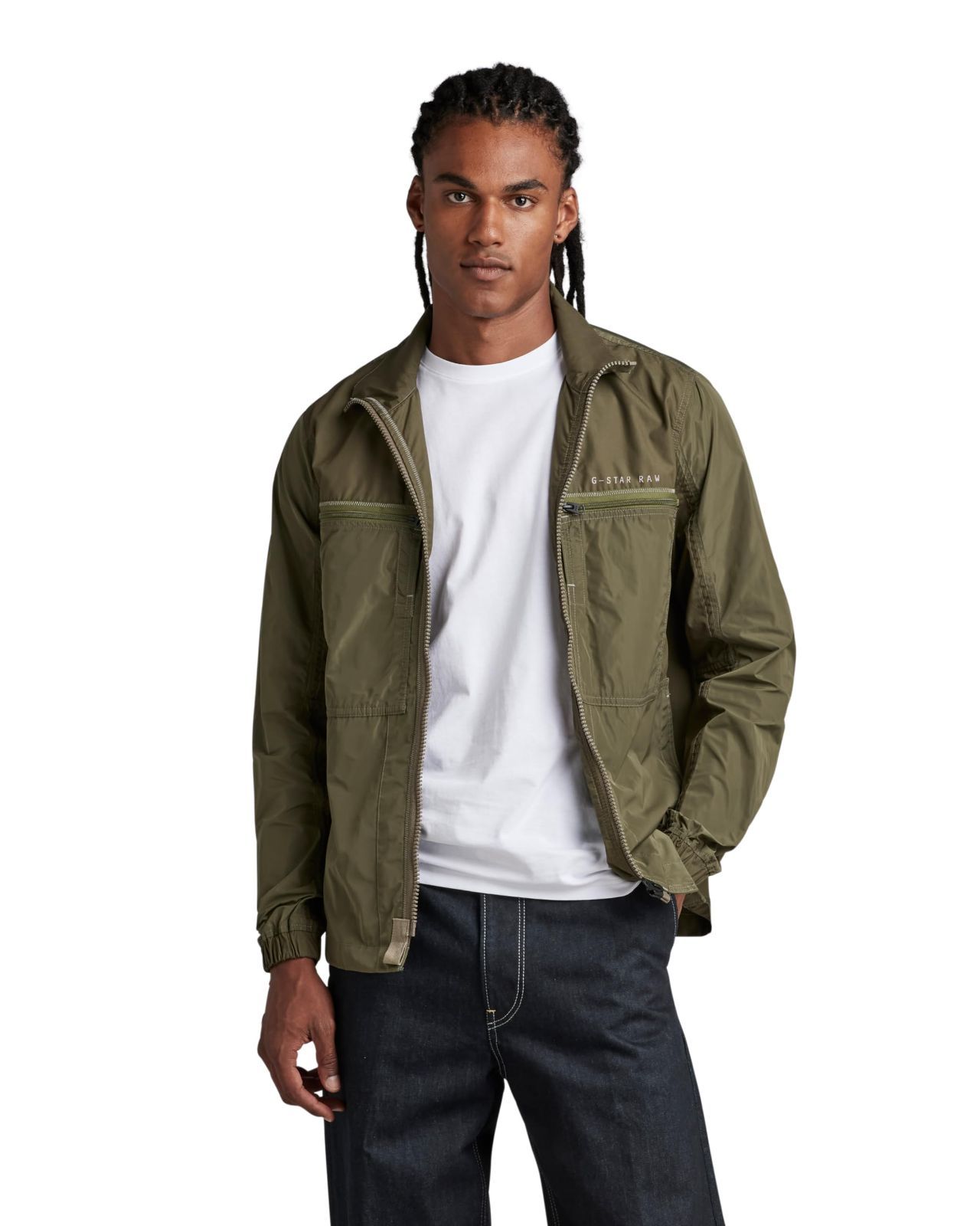 shadow olive_M ジースターロゥ オーバーシャツ メンズ 長袖 レギュラーフィット グリーン Fabric Mix Overshirt D22935-A790-B230-M