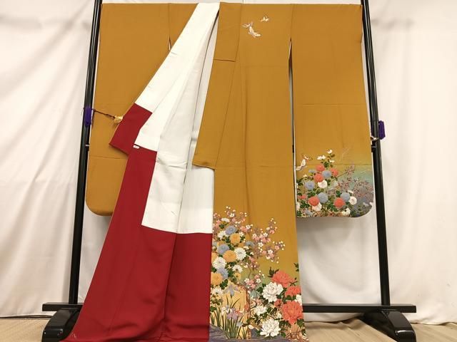 平和屋着物■豪華振袖　飛鶴花車文　暈し染め　金銀彩　正絹　逸品　DAAS9332ma
