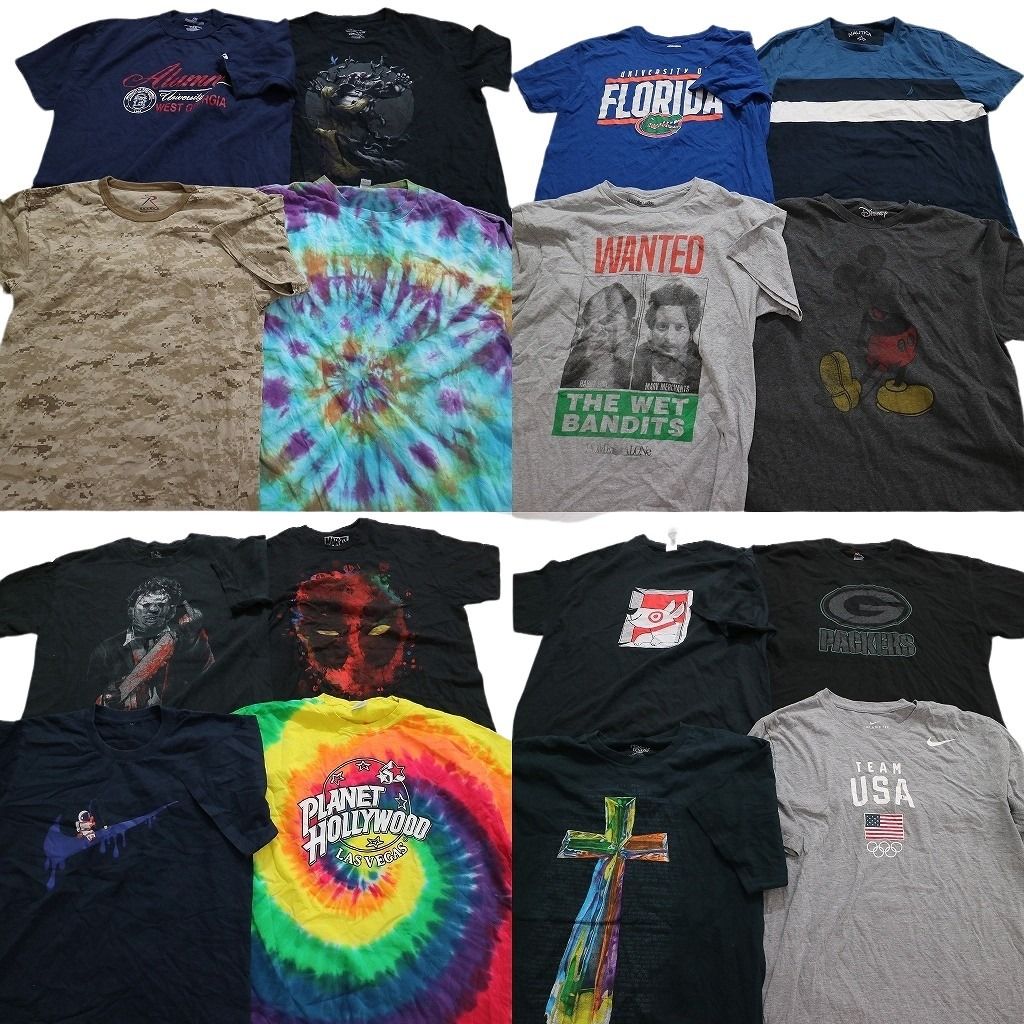古着卸 まとめ売り 半袖Tシャツ 16枚セット (メンズ L ) 英字ロゴ ナイキ ノーティカ タイダイ マーベル ディズニー MU2800