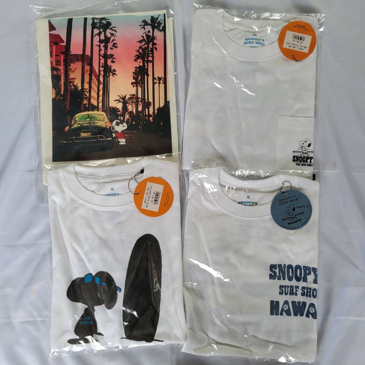 スヌーピー Tシャツ まとめ 4枚 ホワイト 白 PEANUTS SNOOPY LLサイズ１枚 Mサイズ１枚 Sサイズ２枚 SNOOPY SURF SHOP PEANUTS×VOLKSWAGEN