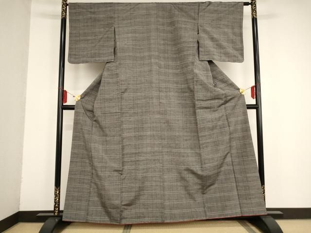 平和屋着物○上質な紬 格子 正絹 逸品 AAAY1928ck