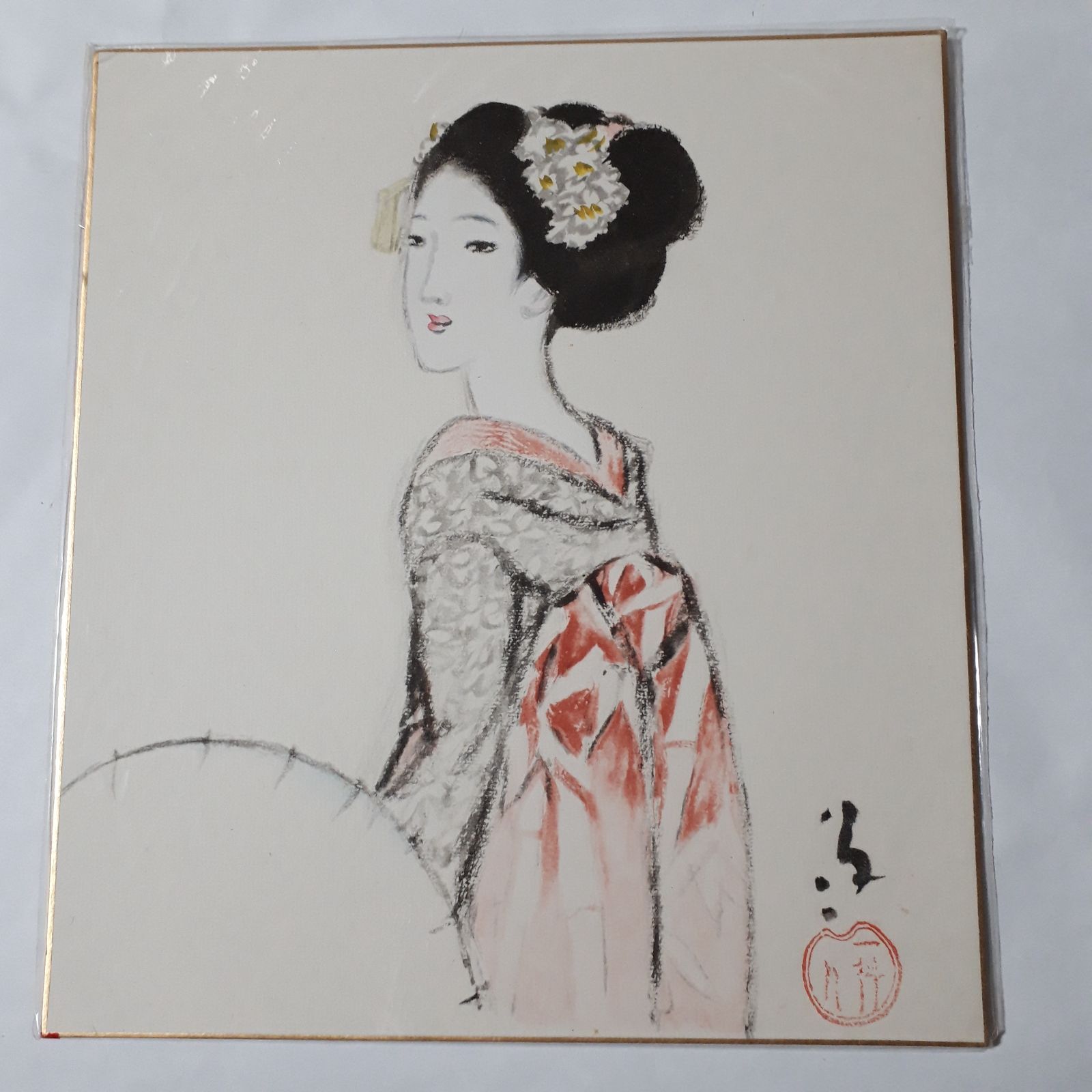 色紙アート 美人画 竹久夢二 工藝画 美術品 インテリア 絵画 （１２５