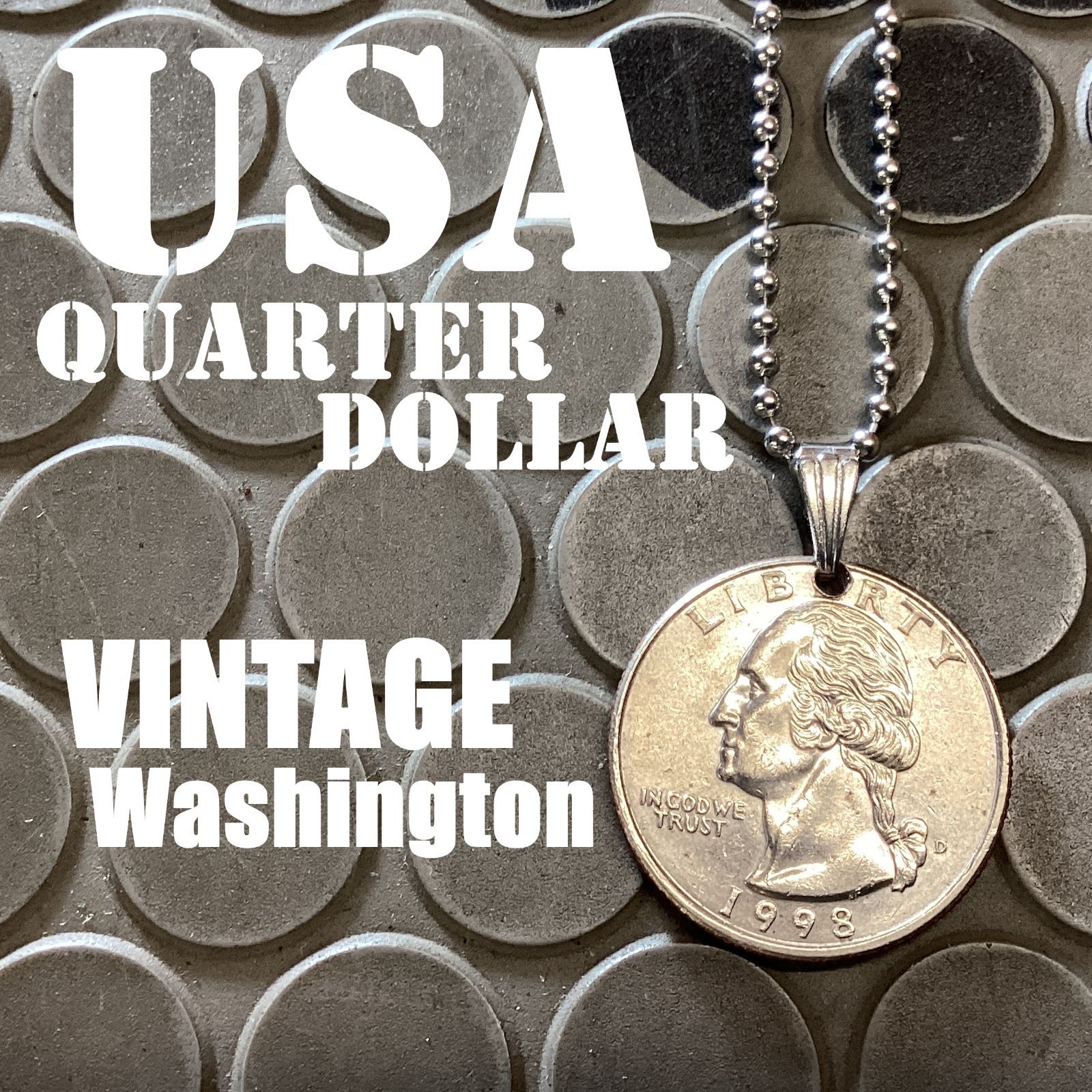 【USA VINTAGE】廃盤 ワシントン USAコインネックレス【QUARTER Dollar Washington】コインネックレス 本物コイン ペンダントトップ アメリカコイン ヴィンテージ 25セント イーグルコイン