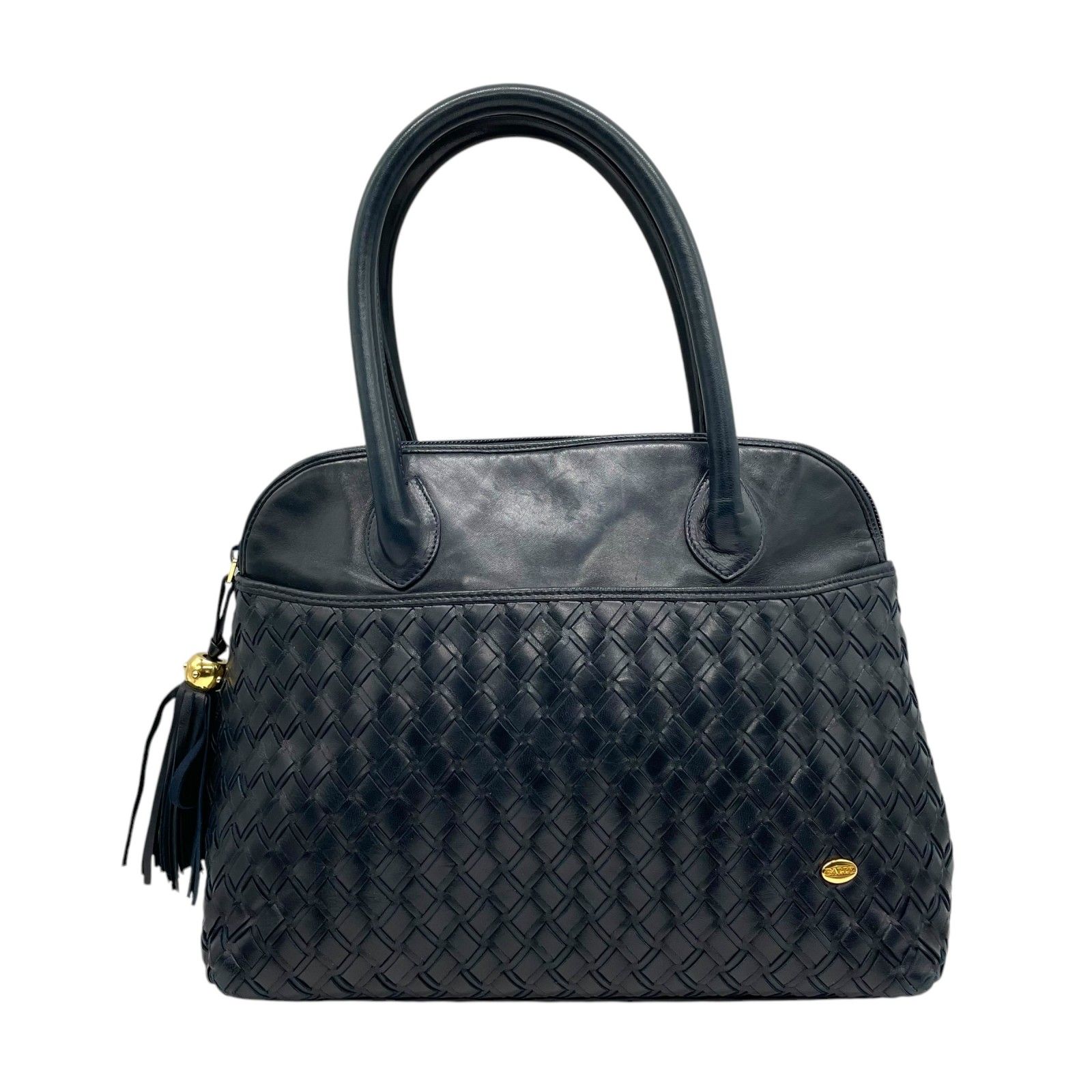 美品 BALLY バリー ハンドバッグ 黒 ブラック 編み込み イントレ 