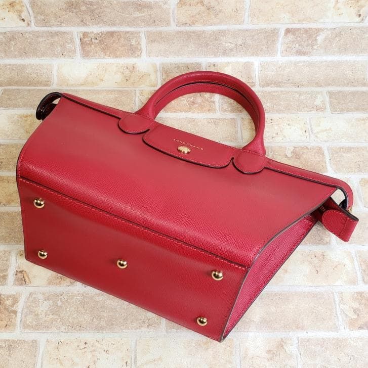 超美品 ロンシャン ☆ エリタージュ 2WAY レッド レザートートバッグ 