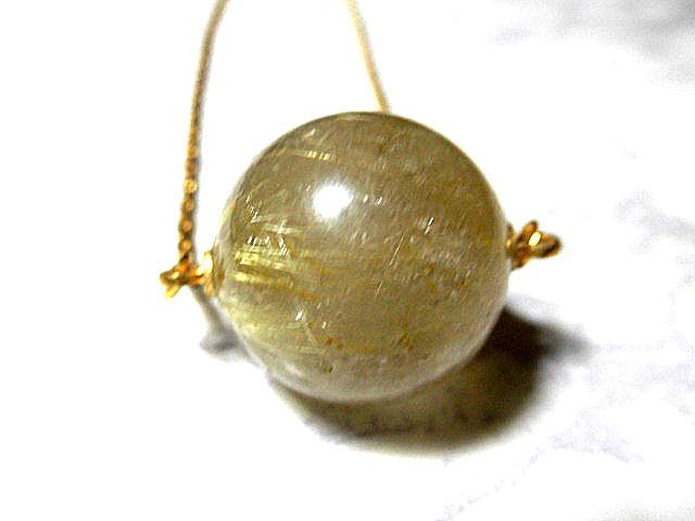 天然石 金針ルチルクォーツ丸玉ネックレス (ペンダント