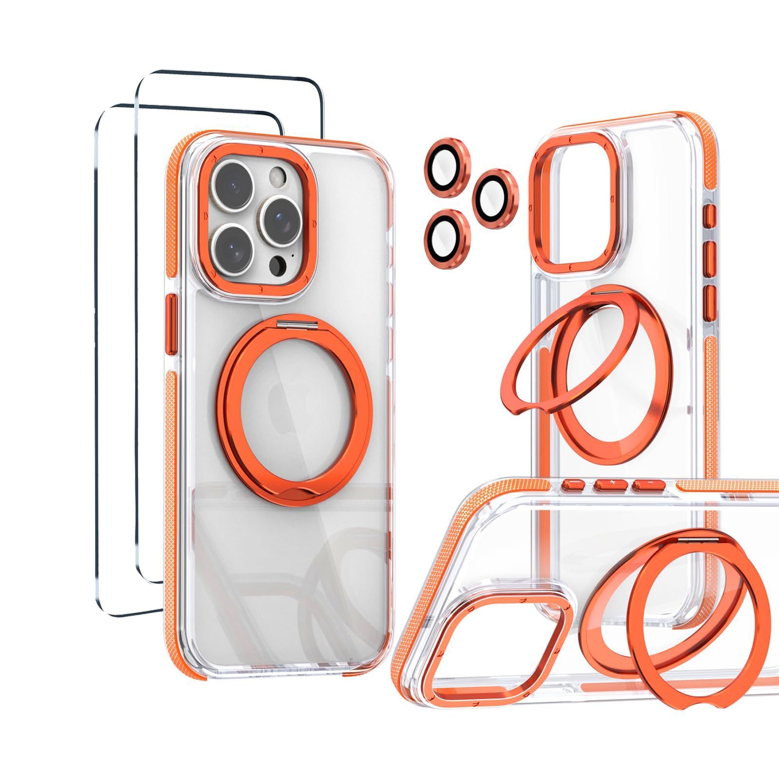 【新着商品】クリア オレンジカラー 6.7インチ アジャスタブルスタンド ケース ケース ケース 13プロマックス max いphone13pro 耐衝撃 MIL規格 ワイヤレス充電対応 N52マグネット搭載 縦横両対応 