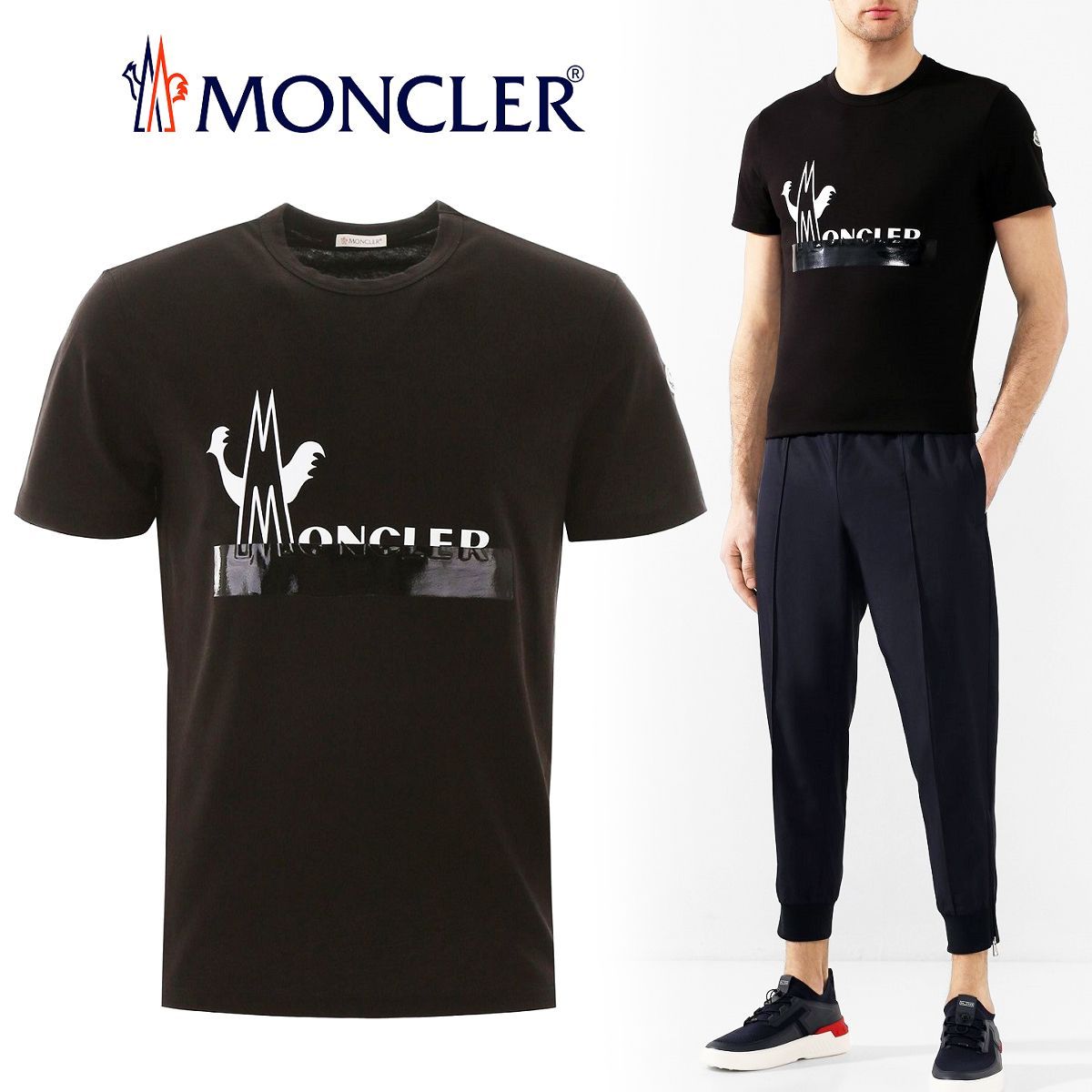 73 MONCLER 8C70910 ブラック 立体ロゴ 半袖 Tシャツ