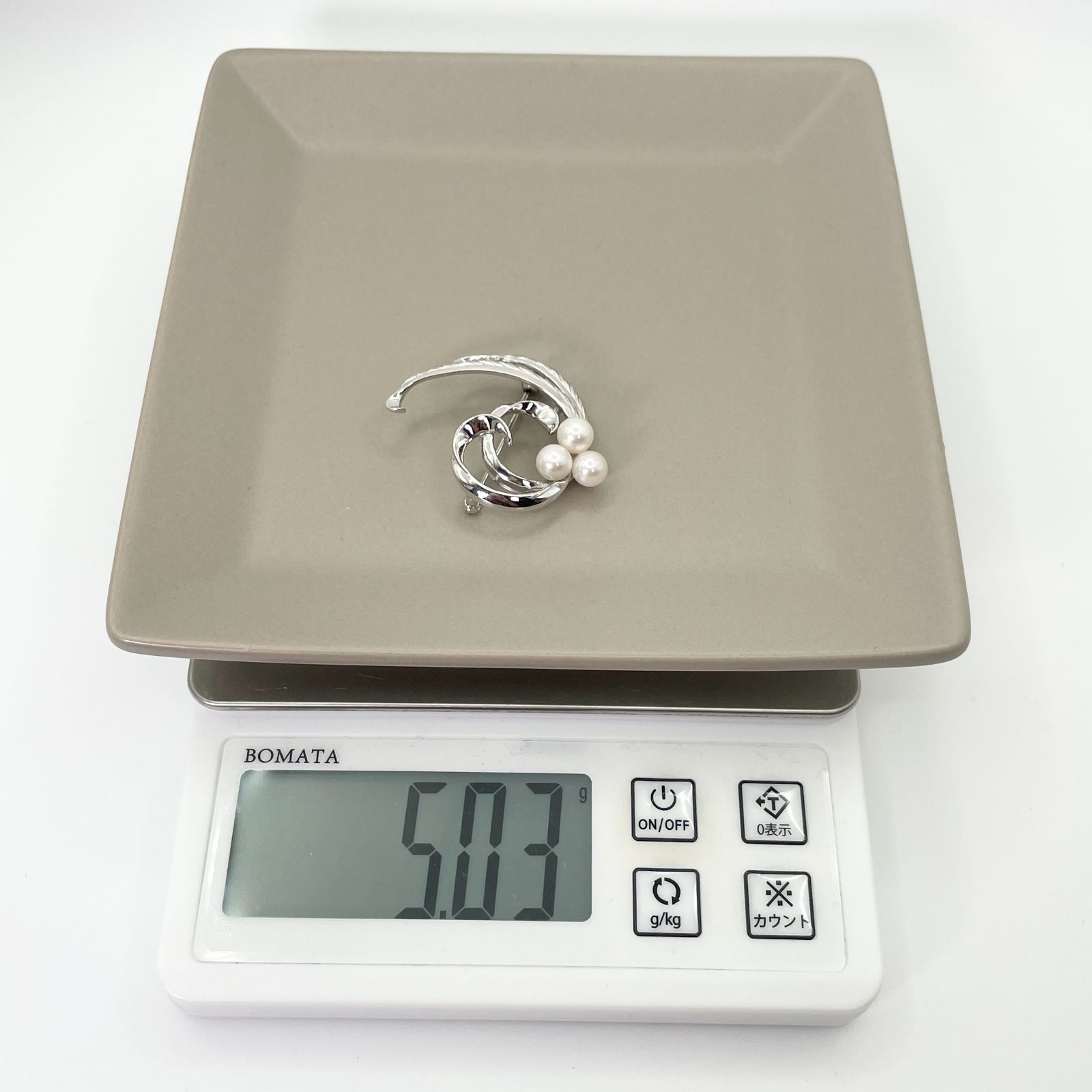 TASAKI シルバー 葉型 リーフ ブローチ 真珠付き 美品 田崎真珠 シルバー リーフ ブローチ パール/25-1027S