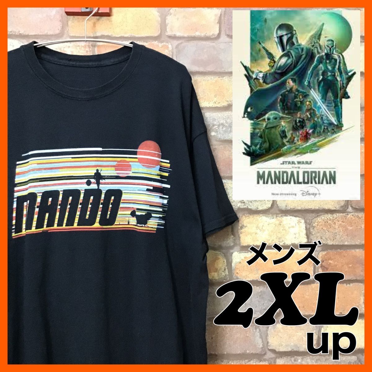 ME10-713★GOODデザイン★USA古着★【STAR WARS マンダロリアン】MANDO グラフィックプリント Tシャツ【メンズ  XXL程度】ブラック 映画 スターウォーズ