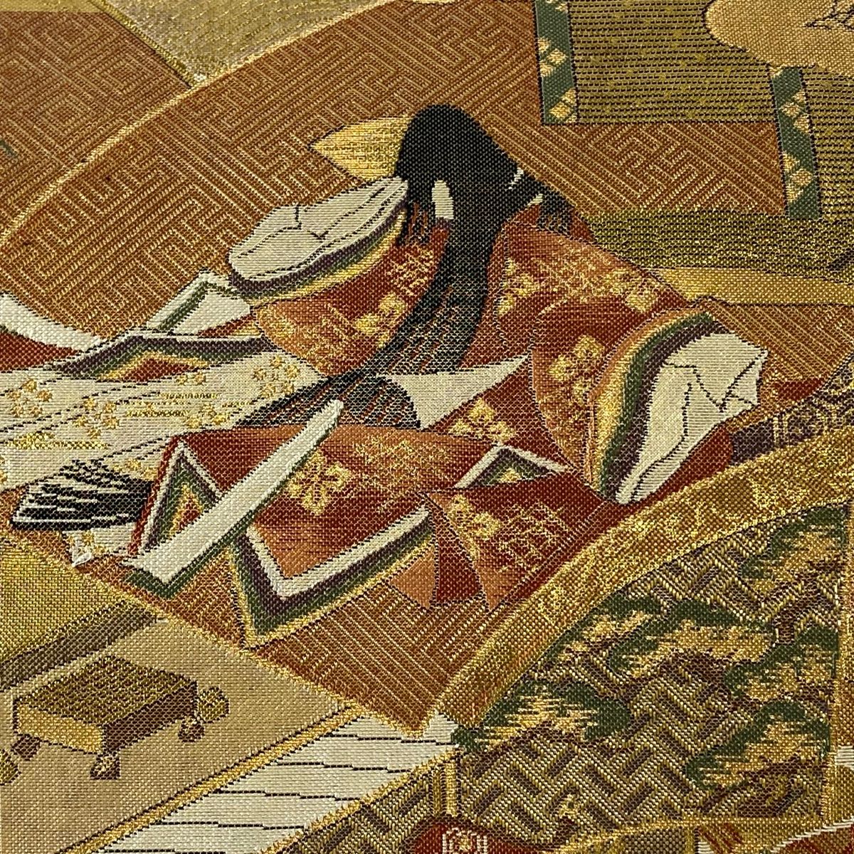 袋帯 秀品 扇面 姫 金糸 箔 赤茶 お太鼓柄 正絹 【中古】 - メルカリ