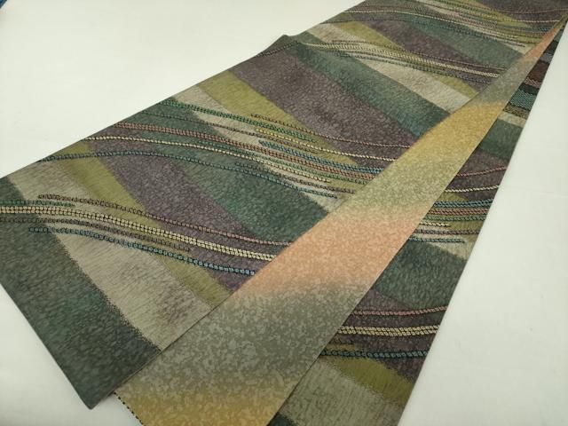 平和屋着物○西陣 老舗 渡文謹製 手織 両面 全通柄袋帯 用美錦 正絹  