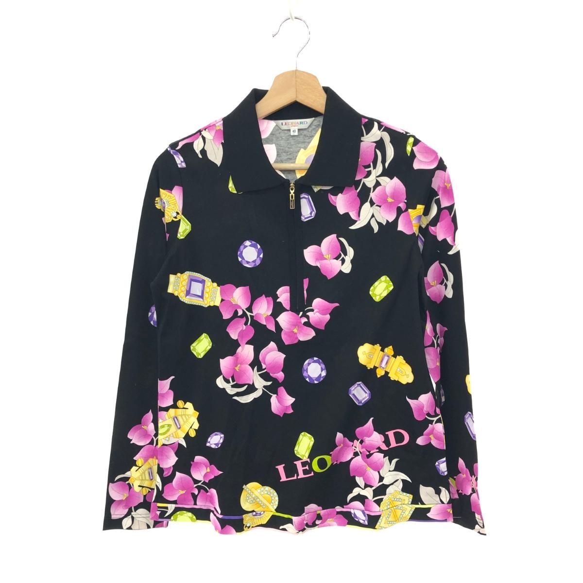 レオナール LEONARD ハーフジップ 長袖カットソー 花柄 ネイビー XL