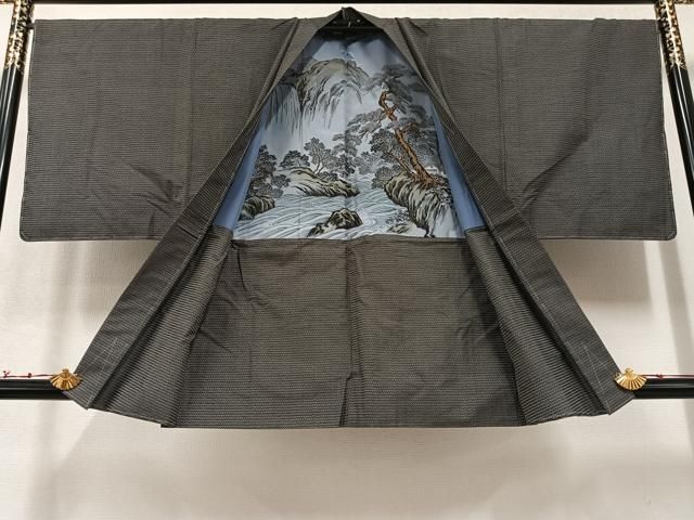 平和屋着物□男性 本場大島紬 アンサンブル 亀甲絣 羽裏：鷹 正絹 逸品 未