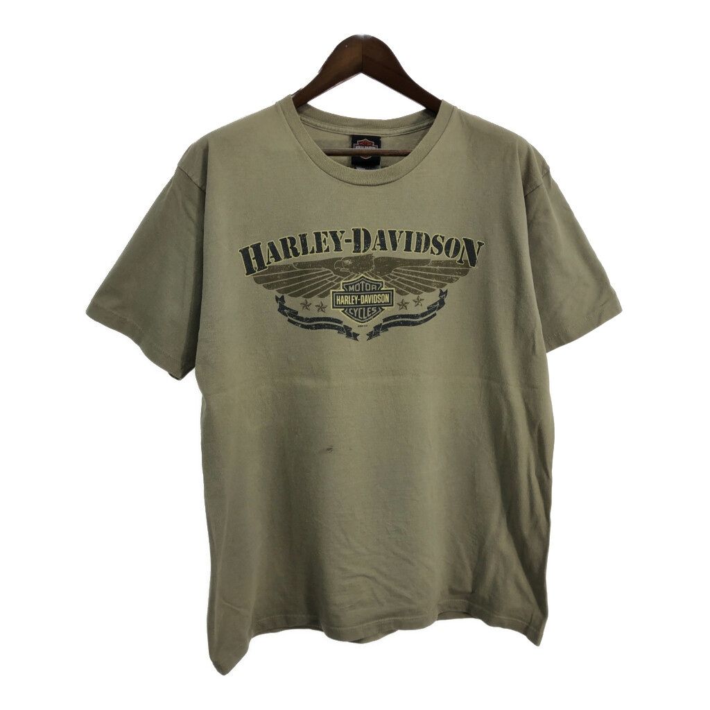 00年代 HARLEY DAVIDSON ハーレーダビッドソン 半袖Ｔシャツ モーターサイクル カーキ メンズ XL 古着 T8605