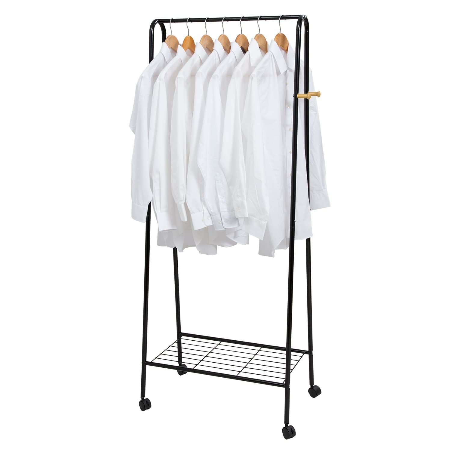 【人気商品】約幅68.5×奥行45×高さ171cm パイプハンガー シングル 洋服ラック ブラック 小物掛けフック ハンガーラック キャスター付き アストロ 731-26