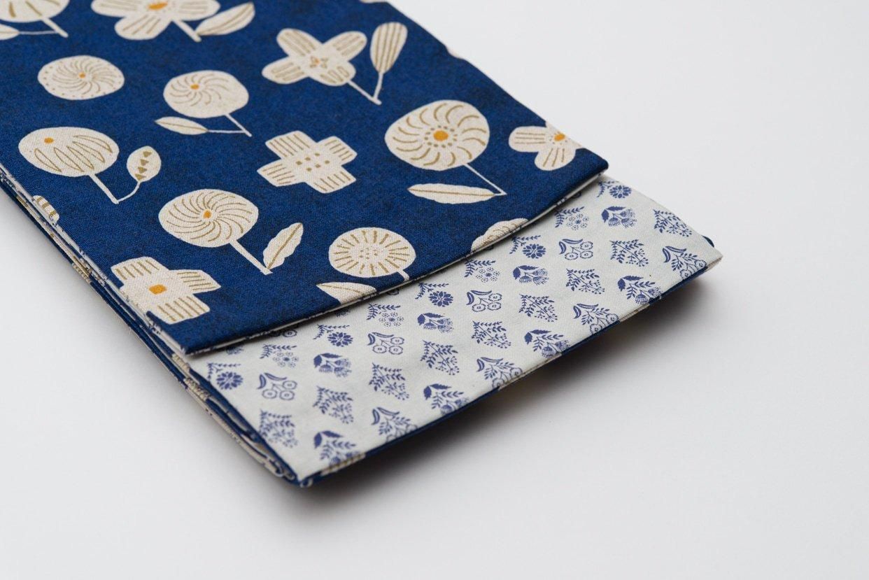 Nagi 綿麻リバーシブル半幅帯 NAVY