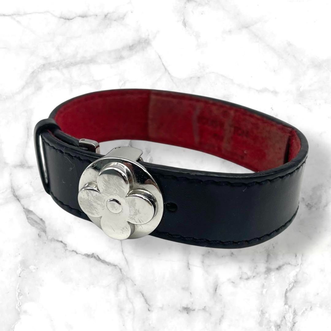 LOVIS VUITTON ルイヴィトン ブレスレット ブラスレ ヴーグッドラックブレス アクセ フラワー レザー 黒