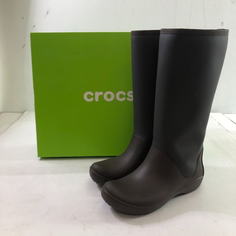 04w2906∞【中古】 crocs クロックス  レインフロー トール ブーツ 203416 ブラウン サイズW7 長靴 【八王子店】