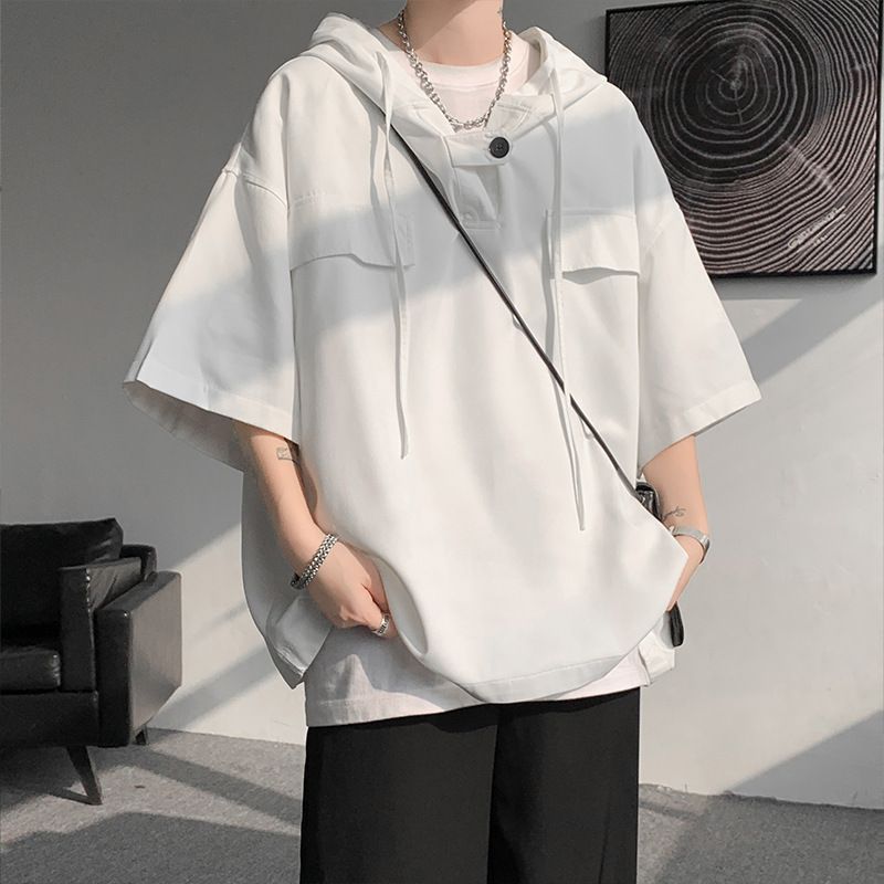 半袖 パーカー メンズ 夏服 無地パーカー 大きめ ゆったり 30代 40代 