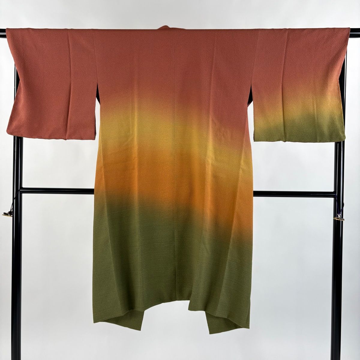 道中着 身丈115cm 裄丈69cm L 和装コート 着物衿 霞 ぼかし 灰緑 正絹 秀品