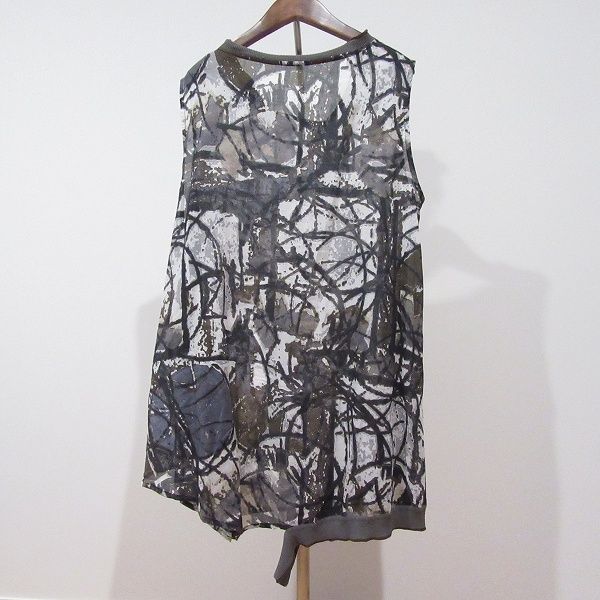snc ジウセンソユニコ 慈雨 Sensounico チュニック 40 グレー 白 茶 ノースリーブ 総柄 シースルー 日本製 レディース 859852