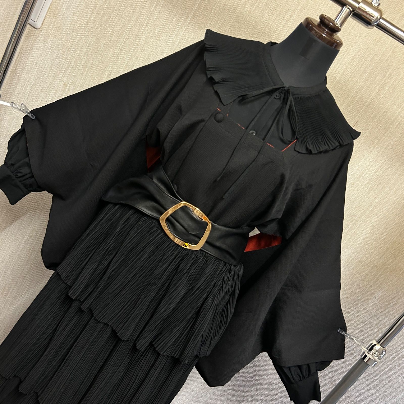 和洋折衷コーデセット｜リバーシブル道行コート 黒地×赤裏羽織 